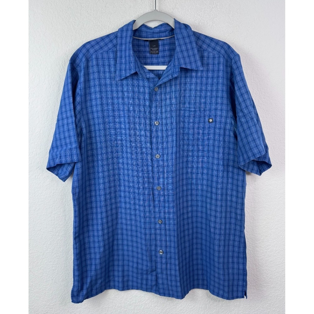 Marmot Button Up Shirt Mens L Blue Plaid Short Sleeve Hiking Outdoor Lightweight